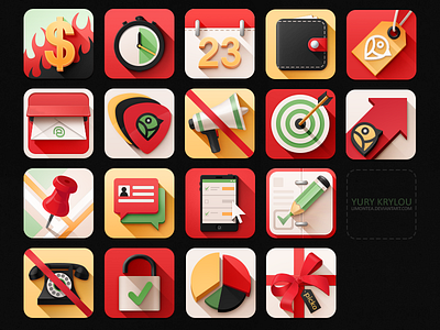 Icons set #7 calendar color flat icons lock mail map money phone present tablet time