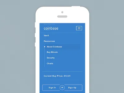 Mobile navigation app bitcoin blue coinbase flat menu minimal mobile navigation responsive ui