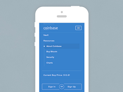 Mobile navigation app bitcoin blue coinbase flat menu minimal mobile navigation responsive ui