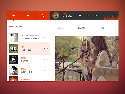 Peanut Butter & Jams Nav dashboard flat minimalist music nav playlist search social stream ui