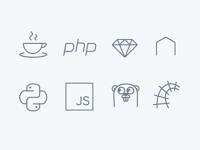 Platform icon set go icon set icons java js node php python rails ruby