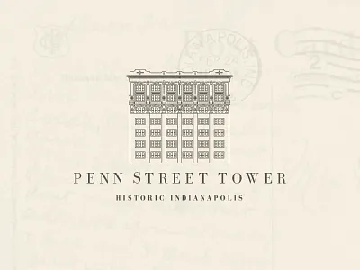 Reject Branding Option for The Historic Penn Street Tower 1900s branding classy historic illustration indianapolis line postage reject retro vintage