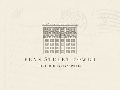 Reject Branding Option for The Historic Penn Street Tower 1900s branding classy historic illustration indianapolis line postage reject retro vintage