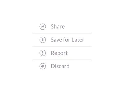 Tiny Menu discard flat icons klout menu report save share