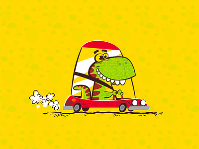 T-Rex Driving Car 2 cartoon dinosaurs humor vector