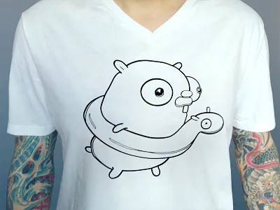 Golang Gopher Swimming T-Shirt Print IRL character dotgo freebie golang gopher gophercon line mascot print scalable t shirt tshirt