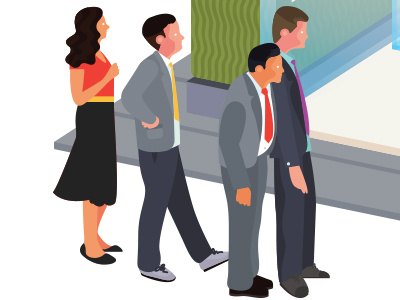 Que - update business future hedge illustration office people que work
