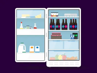 Fridgefull beer cake eat food fridge illustration vector