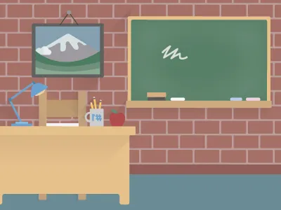 Illustrated Classroom board chalk classroom desk frame shadows teacher