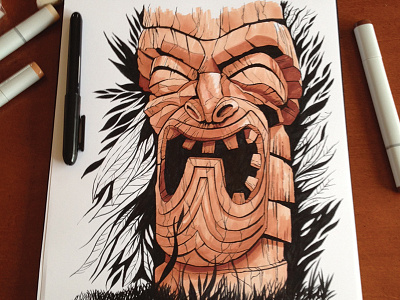 Tiki brush pen copic copic markers drawing illustration ink tiki tikis