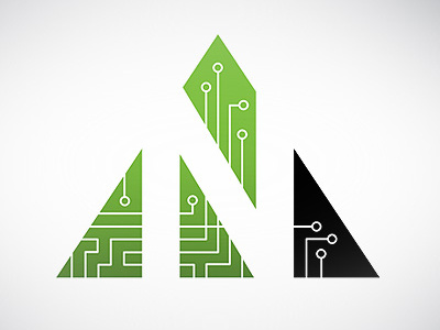 Data North Brandmark Template circuit circuit board computer data green letter n mountain n north server tech technology