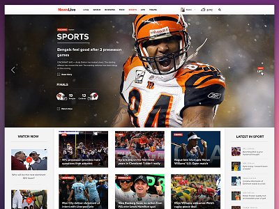 Newslive Web content flat football icon news slider sport ui ux weather web