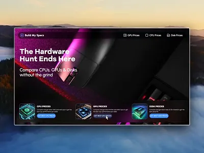 Gaming Platform - GPU/CPU/Disk Price Tracker app blog calculator cpu price dark mode dashboard faq gaming landing page modern neon popup product design programmatic seo specs table tags web app
