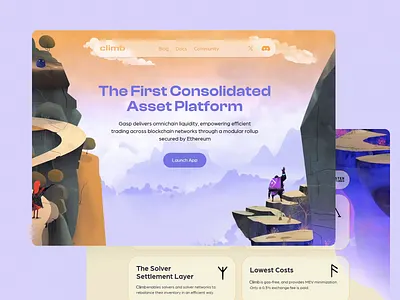 Consolidated Asset Platform UI Design blockchain design blockchain ui climb platform ux consolidated asset platform decentralized trading digital asset design ethereum rollup futuristic ui gas free trading intuitive navigation modern ux design omnichain liquidity scenic illustrations solver settlement layer user friendly platform ux ui vibrant colors web3 interface web3 trading design