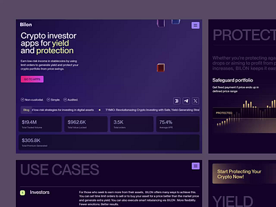 Bilon - Crypto Investment Website 3d aesthetic visuals animation crypto icons crypto investing crypto websites dark theme data visualization design illustration portfolio protection responsive design risk management ui ui ux ux ux design uxui web ui web ux