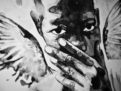 Breath bw ink portrait