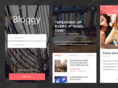 Blogging App app blog blogging flat listing mobile newspaper reader ui ux writing