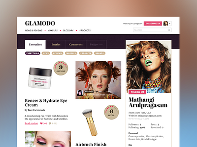 Glamodo Profile beauty items list makeup profile web