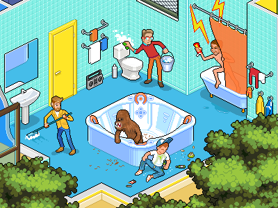 Perfect Flatmate HD centrefold illustration isometric pixel art