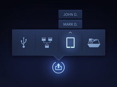 Flyout Menu dark export flyout glow icons menu navigation neon popover publish sharing