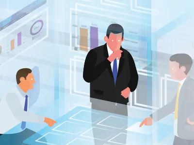 Meeting business future graph illustration meeting people retirement suits touch