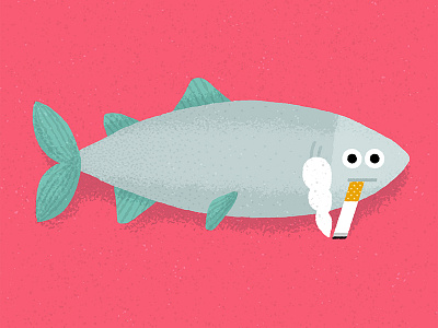 Smoking Salmon character cigarette fish fun illustration pink salmon smoke vintage