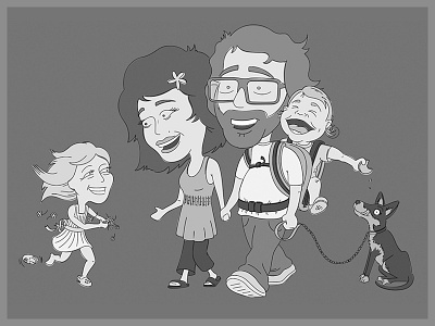 Family bw cartoon character illustration