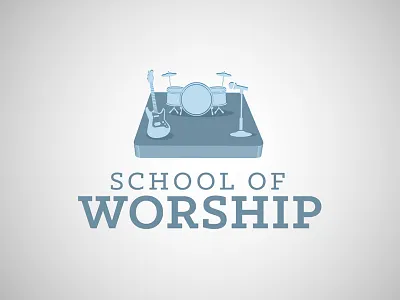 School of Worship Logo christianity drums guitar instruments klinic slab logo microphone school of worship vector worship