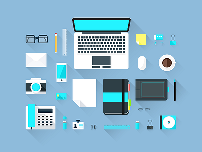 Freebie - Flat Workspace Elements design desk elements flat free freebie modern office top view work workspace