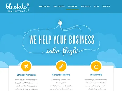 Blue Kite Marketing branding clouds homepage parallax web design