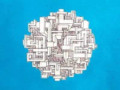 "Cloud" blue ink maze