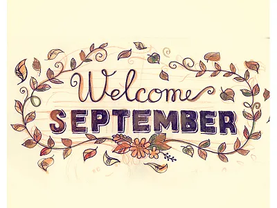 Welcome september autumn leaves script sketch
