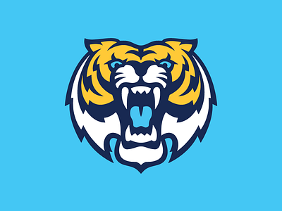 Tigers Mascot Concept 2 (Refinement) athletics blue growl logo roar tigers yellow
