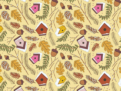 Woodland Pattern 70s fall illustration nature pattern winter woodland