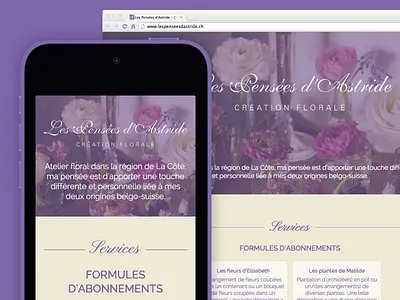Les Pensees d'Astride flowers mobile first purple responsive single page website