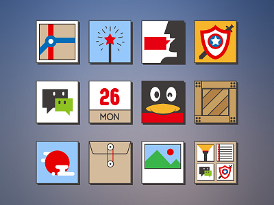 Flat Icons calendar files folder gallery installation map qq security theme voice assistant weather wechat