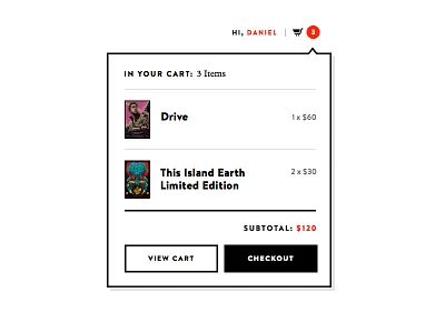 eComm Popout Menu cart ecommerce menu minimal shopping cart ui