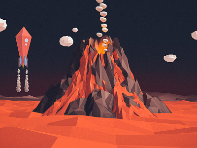 Volcanic cinema 4d low poly rocket space volcano