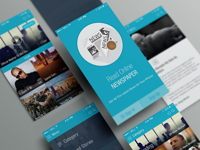 Online News Paper iOS APP UI (Free PSD) app design clean feed flat free psd freebie ios 7 news share splash screen ui ux