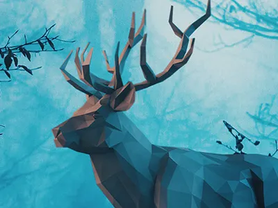 Blue Forest 3d c4d deer digital art lowpoly photo