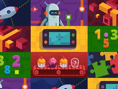 Tasks algorithm illustration learn logic math puzzle robot school study task