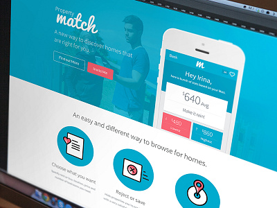 Property Match - Domains latest app android app blue icons ios landing page match property real estate salmon website