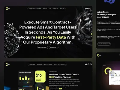 Smart Contract Ad Automation ad automation ai powered blockchain ui crypto marketing dark theme data driven digital experience futuristic design innovative ux interactive ui product animation smart contracts targeting system tech aesthetics ui animation ux ux ui web3 ads web3 interface