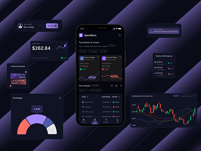 SpendSync - Crypto App -Mobile crypto dark blue dark theme fintech mobile mobile app mobileui ui uidesign uxdesign