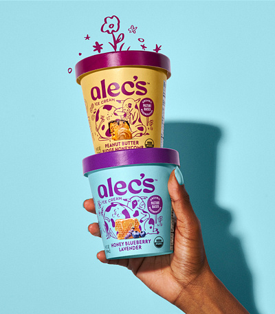 Alec's Ice Cream - Peanut Butter & Honey Lavender cow earth food ice cream illustration organic packaging photography regenerative