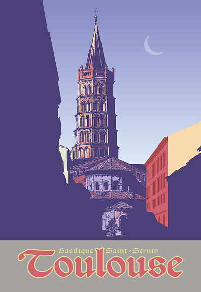 Basilica Saint-Sernin, Toulouse, France illustration poster poster design