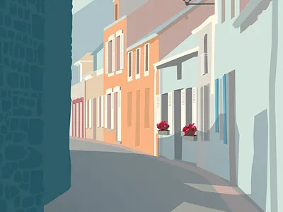 Alley, Barfleur, France, Near Normandy graphic design illustration poster poster design