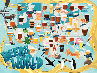 Beers of the World Map Illustration beer drink food illustration map map illustration puzzle