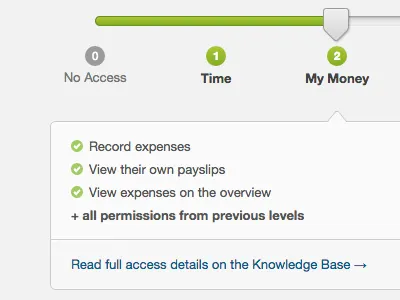 Time and money freeagent permissions slider ui