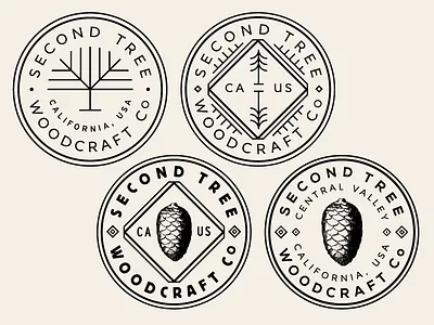 Second Tree Woodcraft Co badge california circle diamond logo pine cone tree wood
